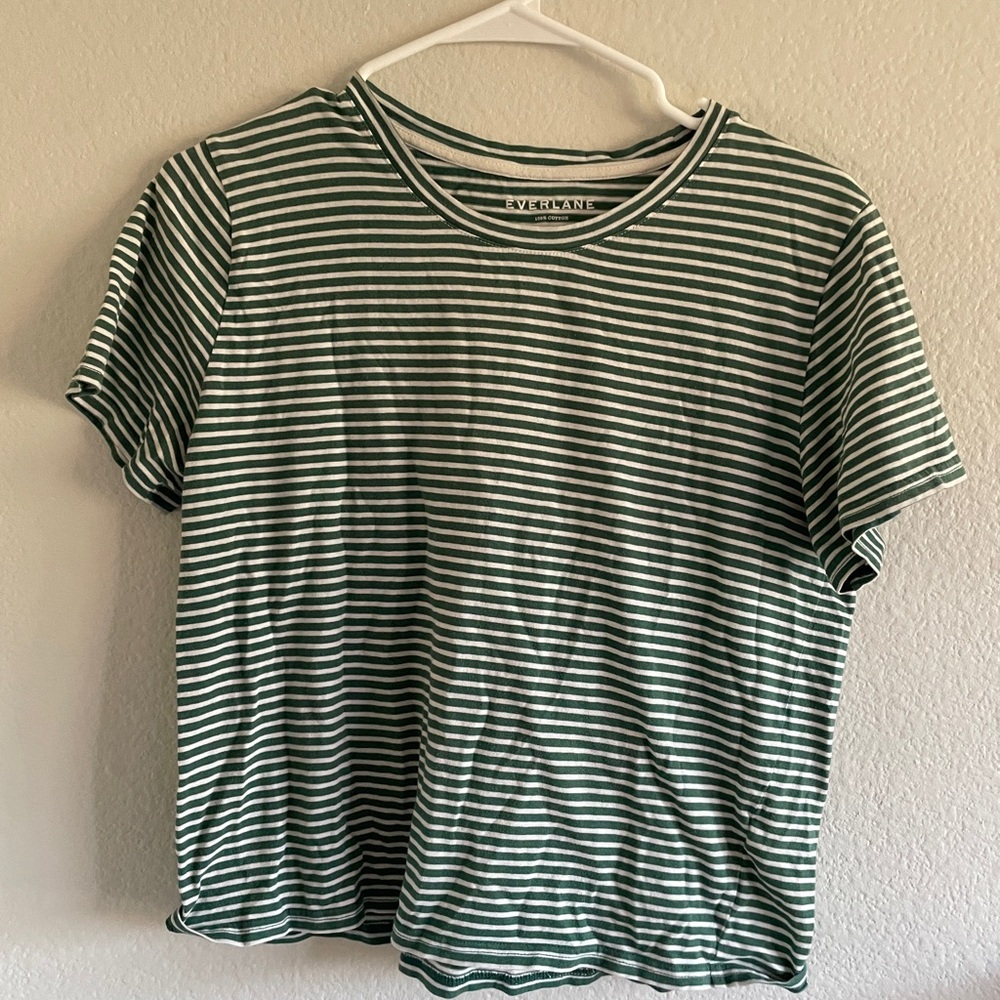 Everlane Forest Green and White Striped Tee